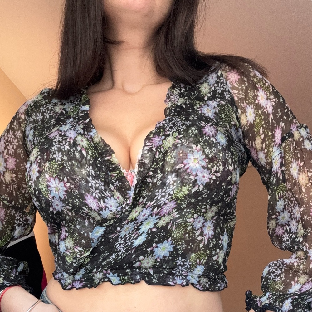 100% silk Floral Sheer Wrap Top